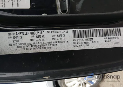 2013 Chrysler 300C Awd z USA, uszkodzony, nr VIN 2C3CCAKT0DH533277